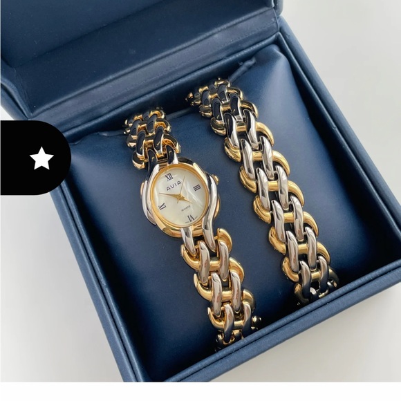 AVIA Duo Tone Watch Set with matching bracelet